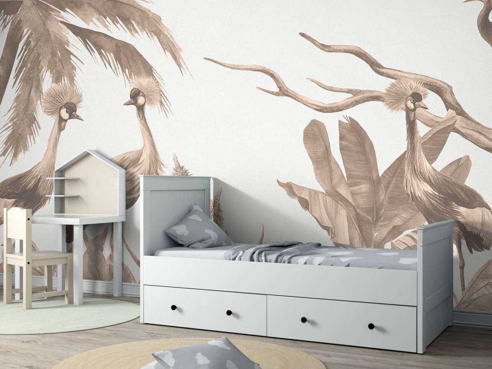 Djungel med tranor i Taupe