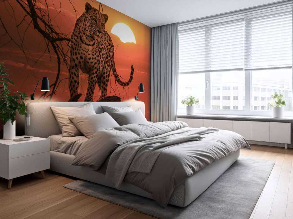 Leopard med solnedgång