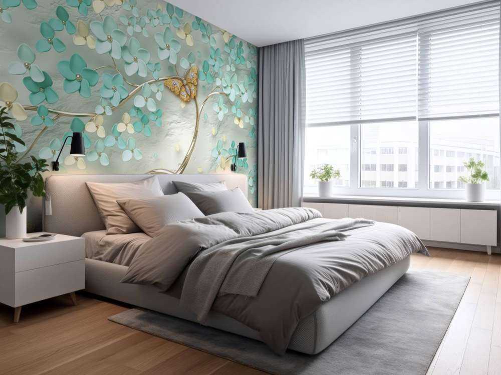 Gyllene fantasiträd med gröna blommor