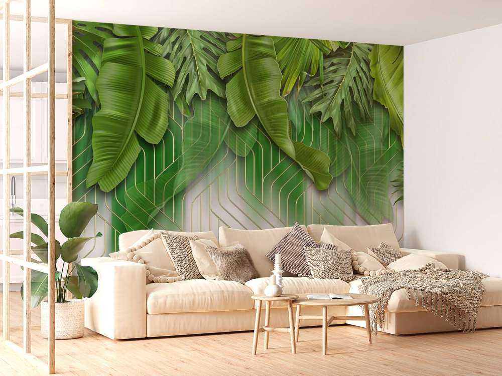 Gyllene linjer med gröna blad