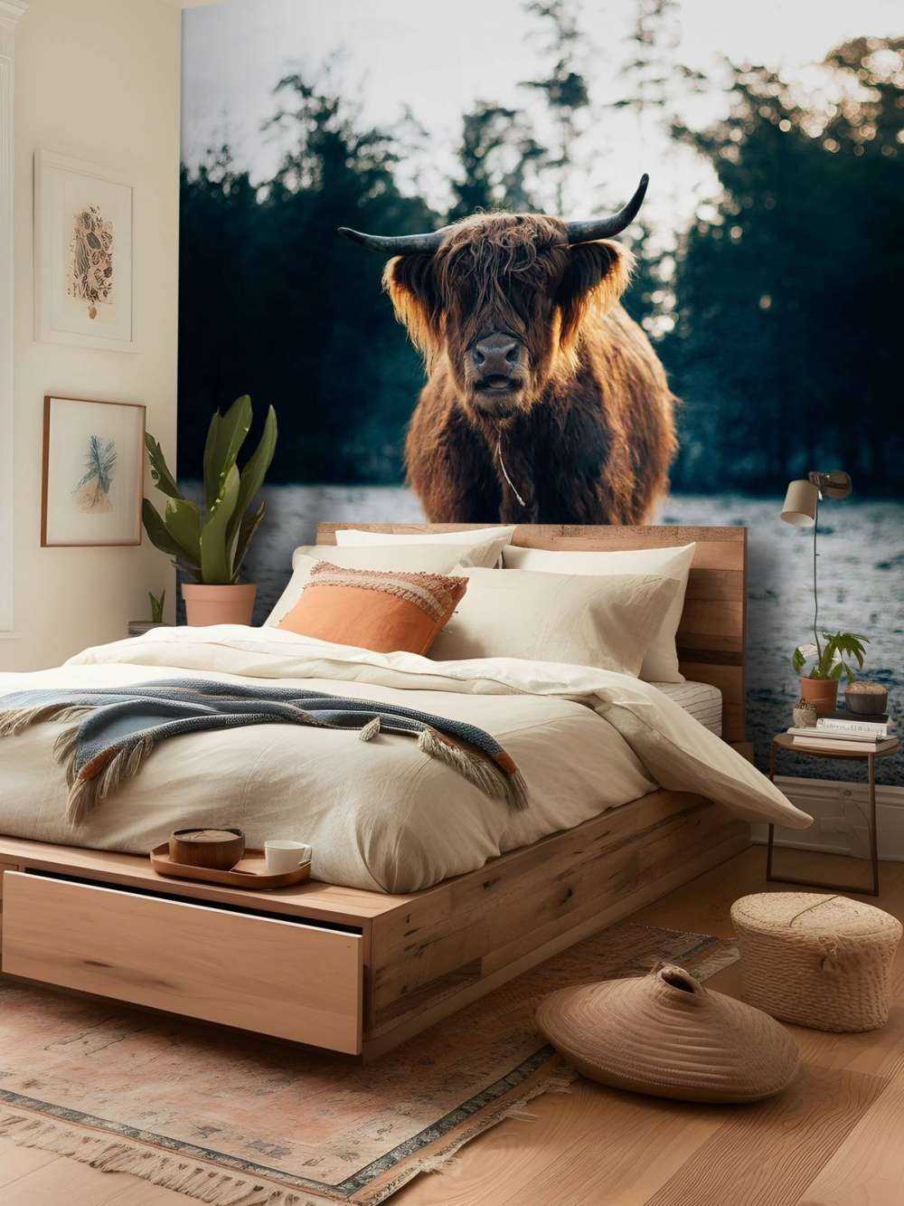 Skotsk highlander i morgonsolen