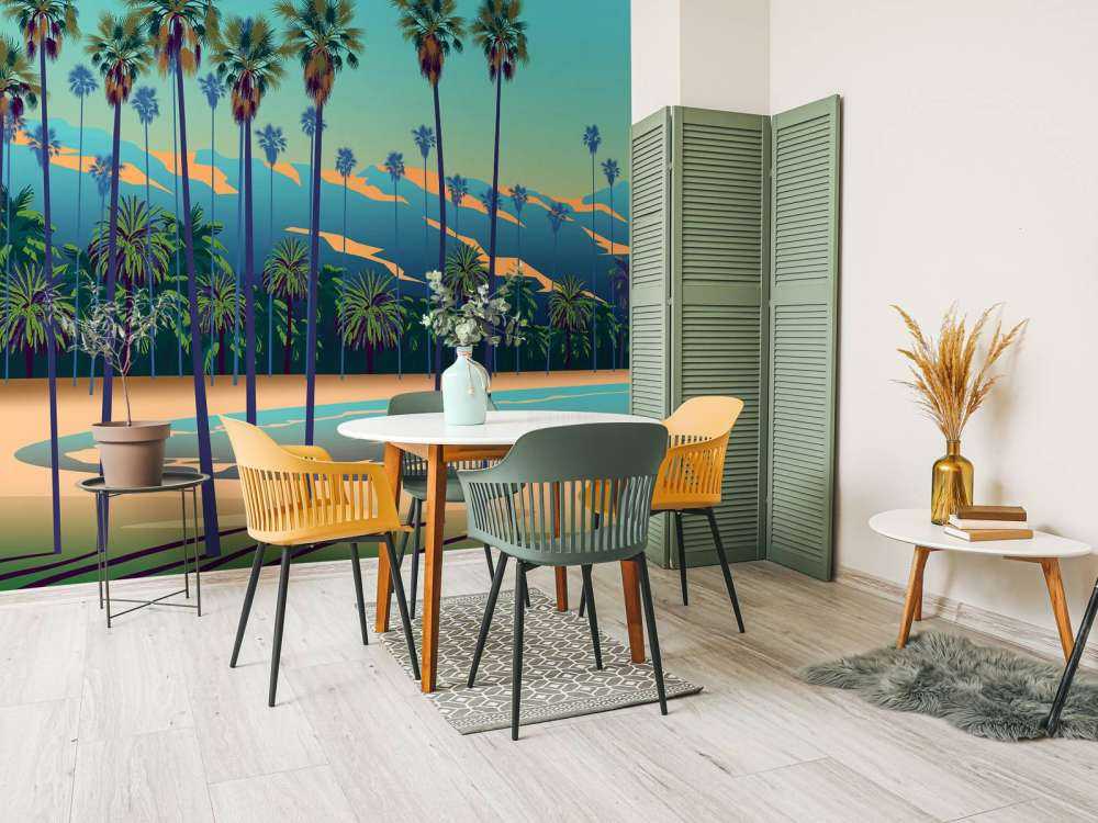 Tegnet sø med palmer