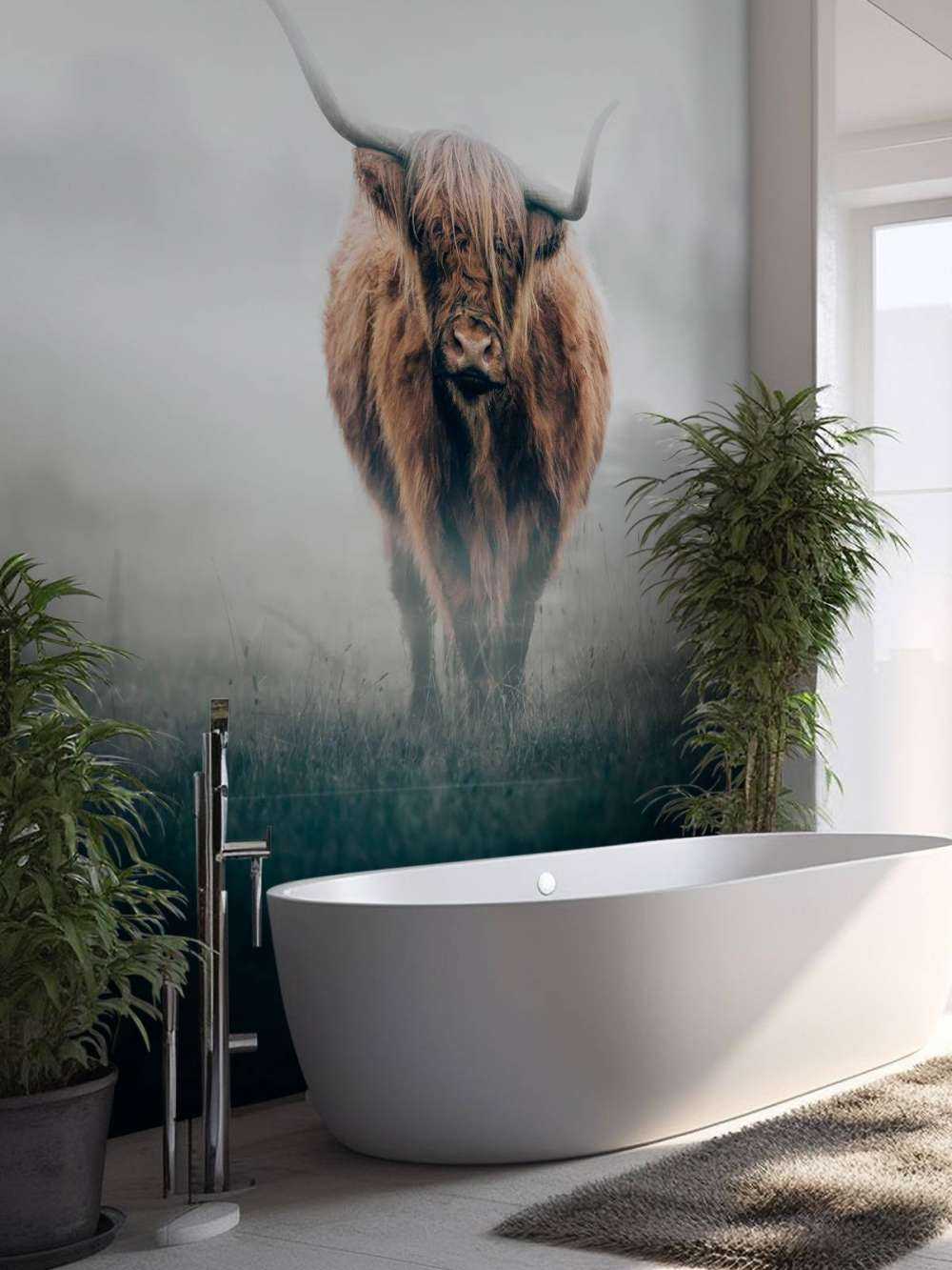 Skotsk højlænder i tæt tåge