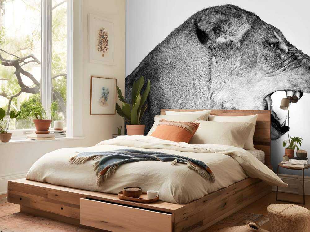 Løvinde set fra siden, hvid