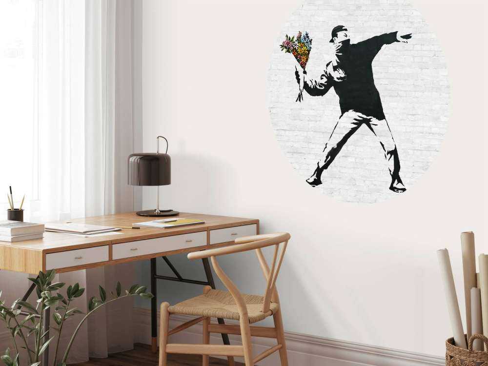 Banksy - Flower thrower, white bricks