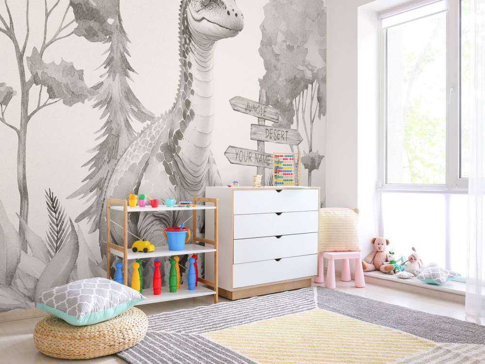 Baby brachiosaurus i den beige junglen