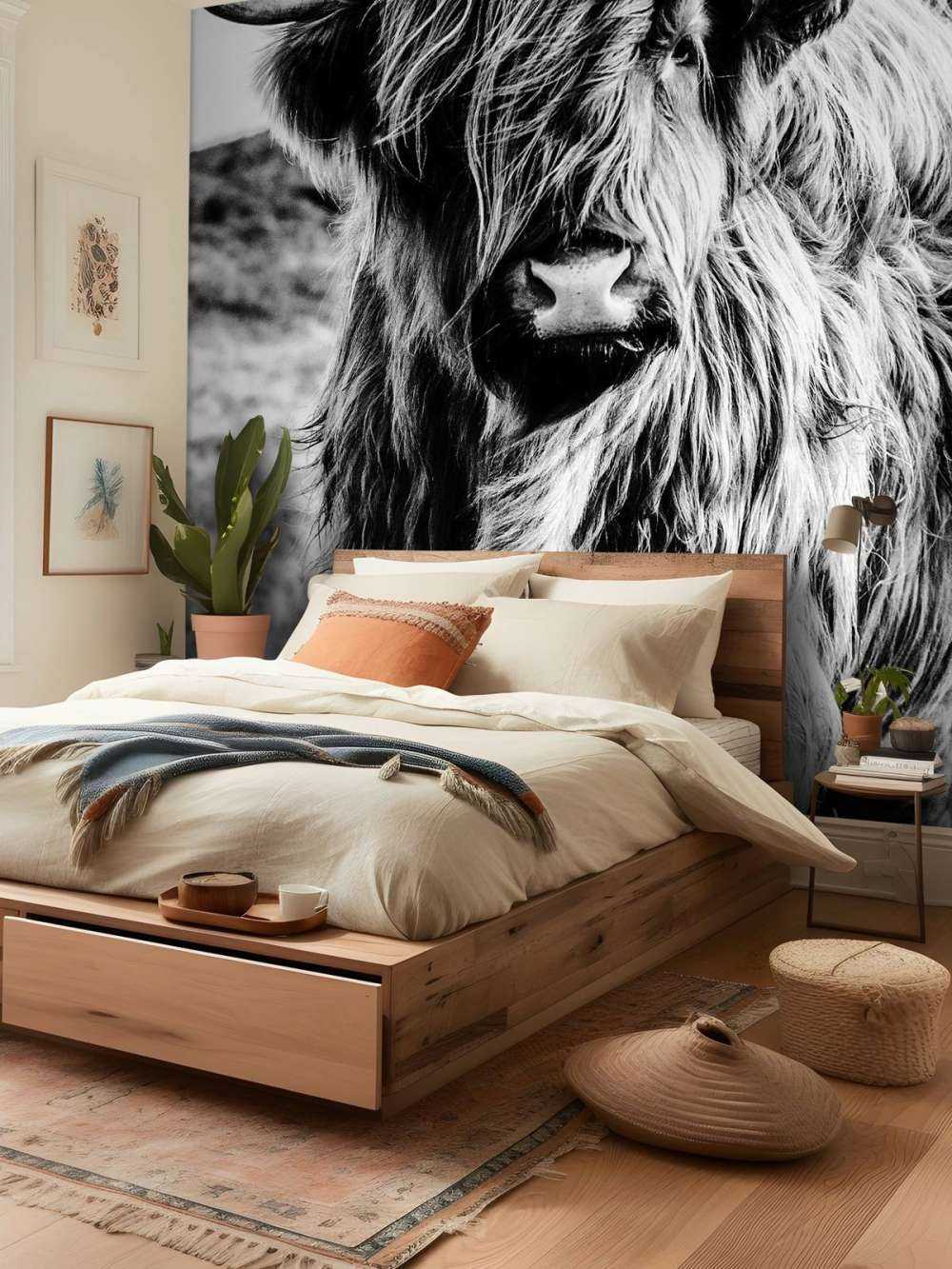 Scottish højlander i sort og hvid