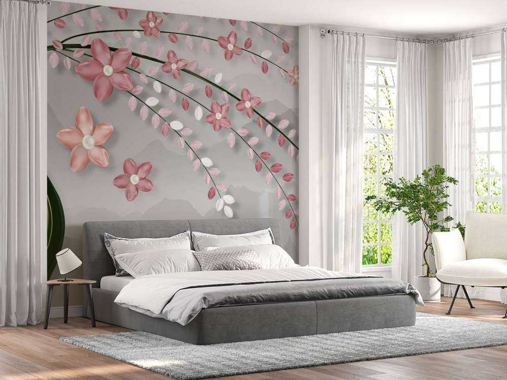 3D træ med lyserøde blomster