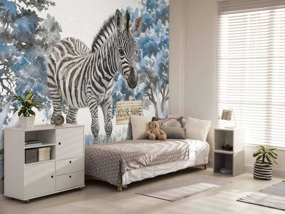 Ung sebra i naturen blå