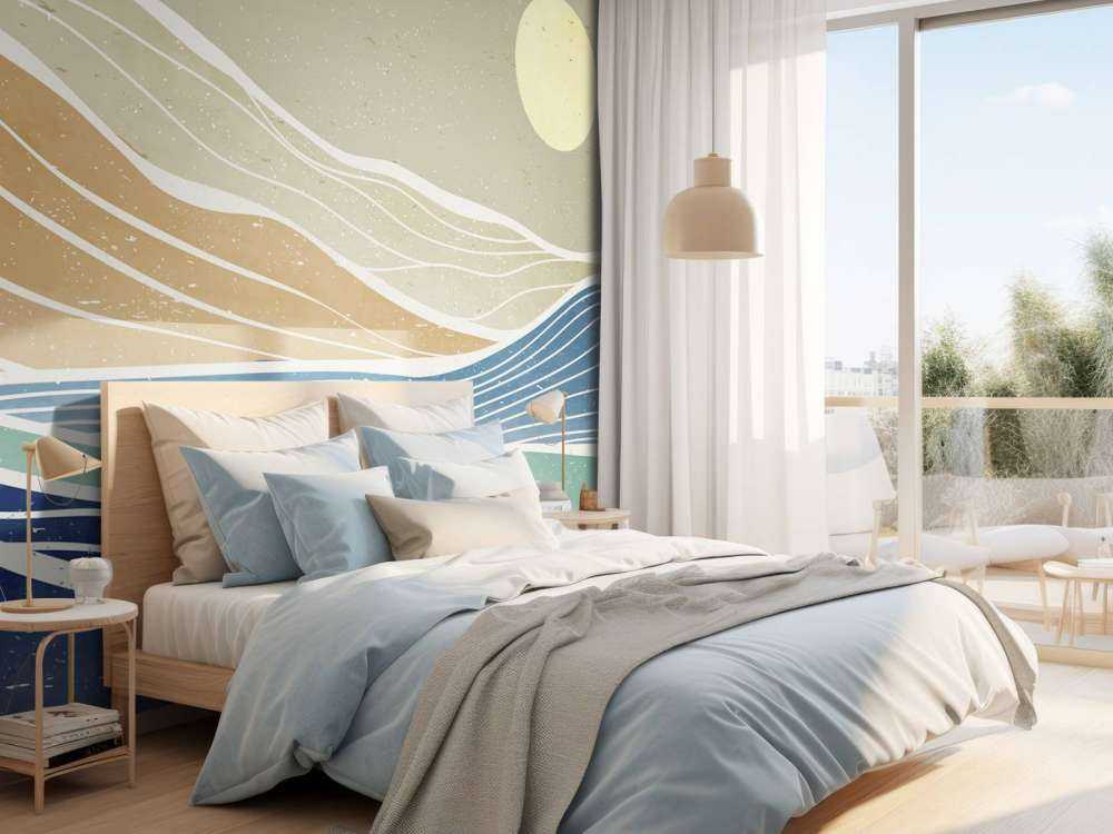 Fargede havbølger med solen