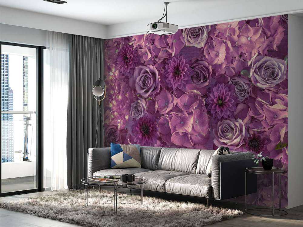 Lilla hortensiaer, roser og georginer