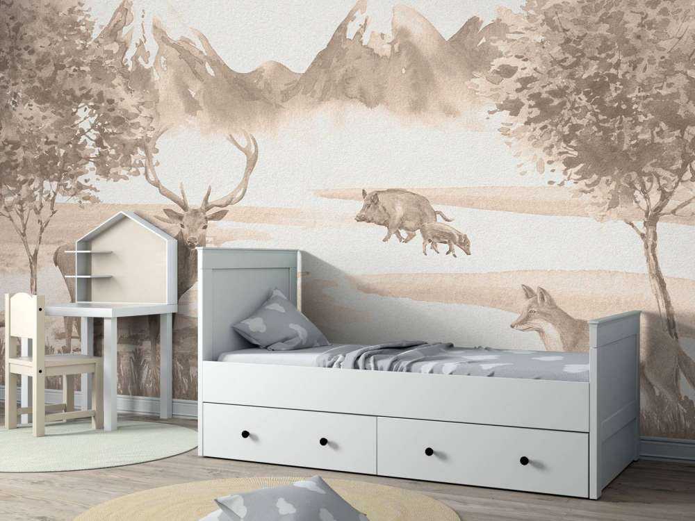Skog med dyr i taupe