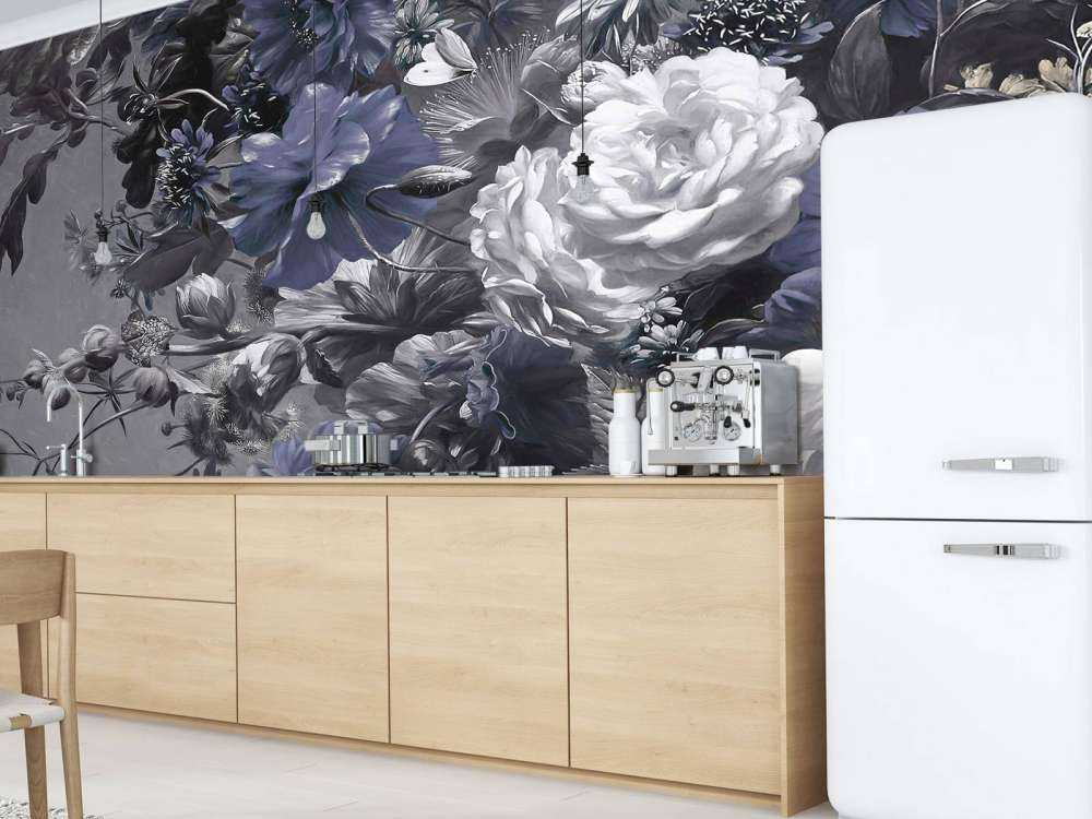 Stor bukett med valmuer blå