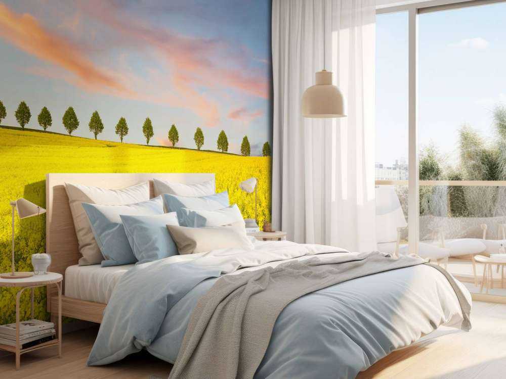 Åker full av gule blomster