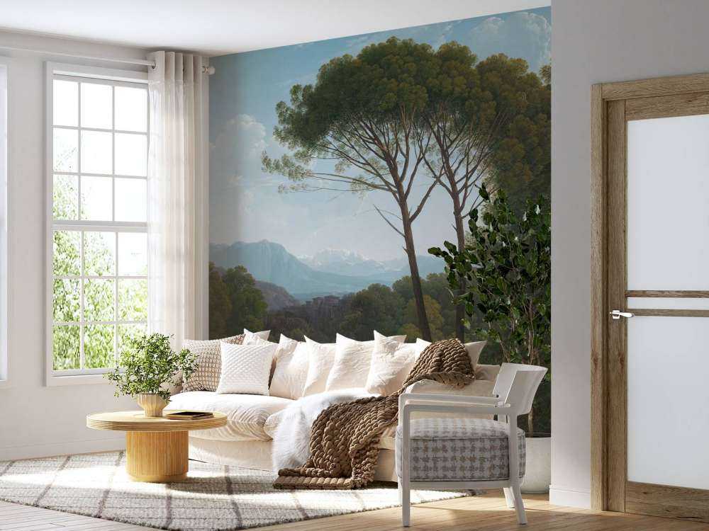 Italiensk landskapp med furutrær