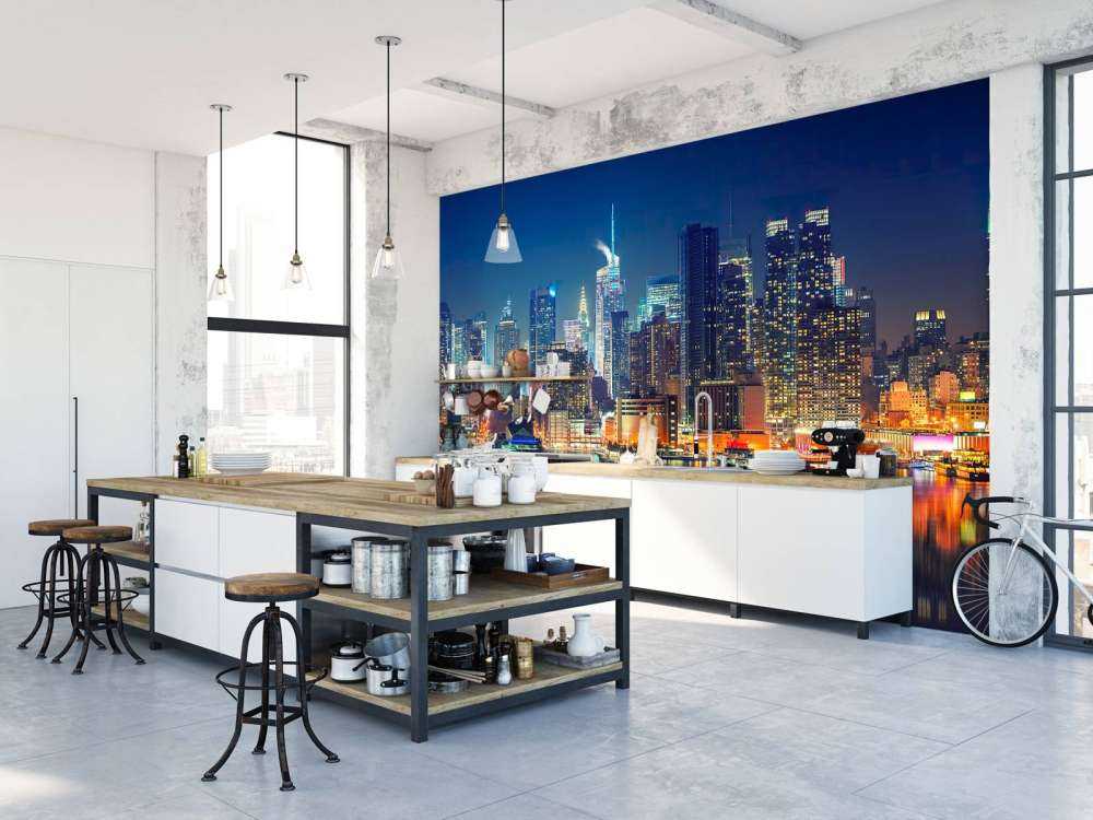 Fototapet New York skyline om natten