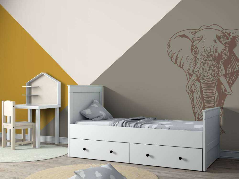 Trekanter i okergult og grønt med elefant