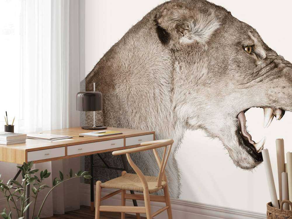 Løvinnen sett fra siden, offwhite