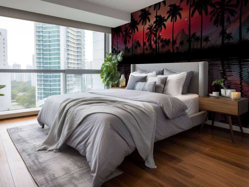 Palmer på rød himmel