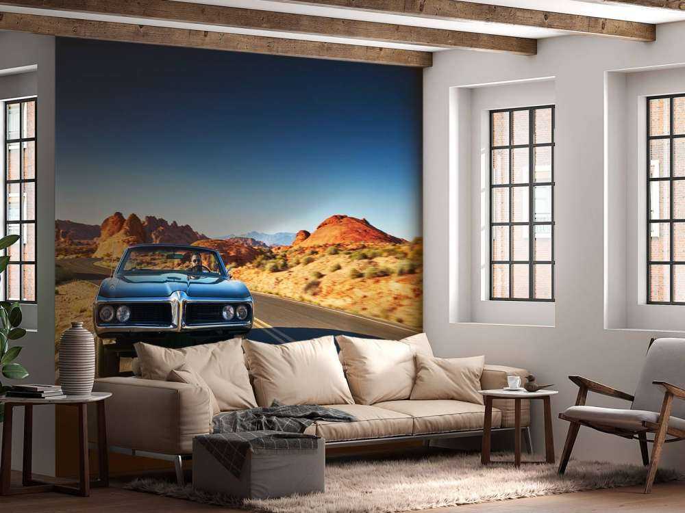 Muskelbil i et amerikansk landskab