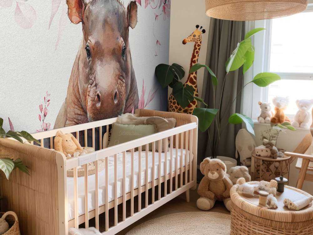 Flodhestebaby i bladene lyserød