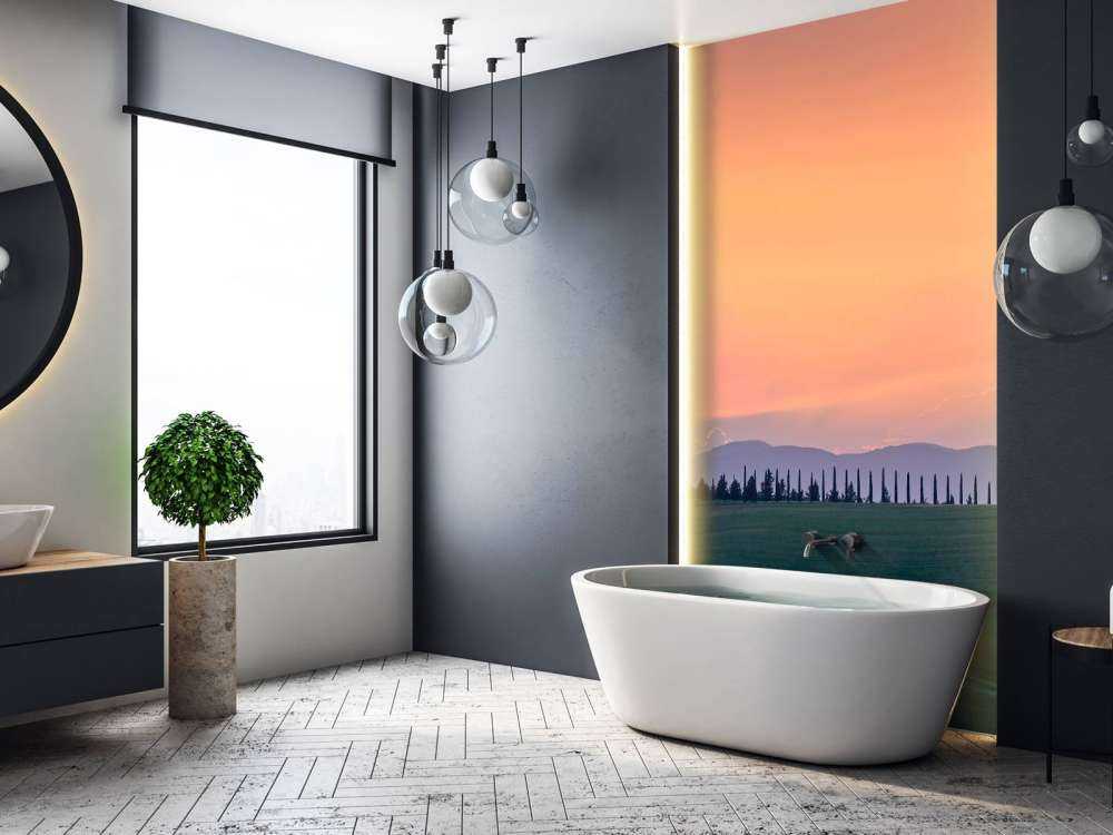 Italiensk landskab med orange himmel