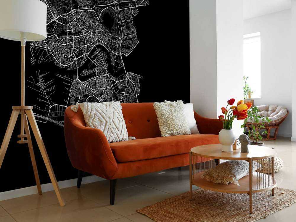 Kort over Rotterdam, sort