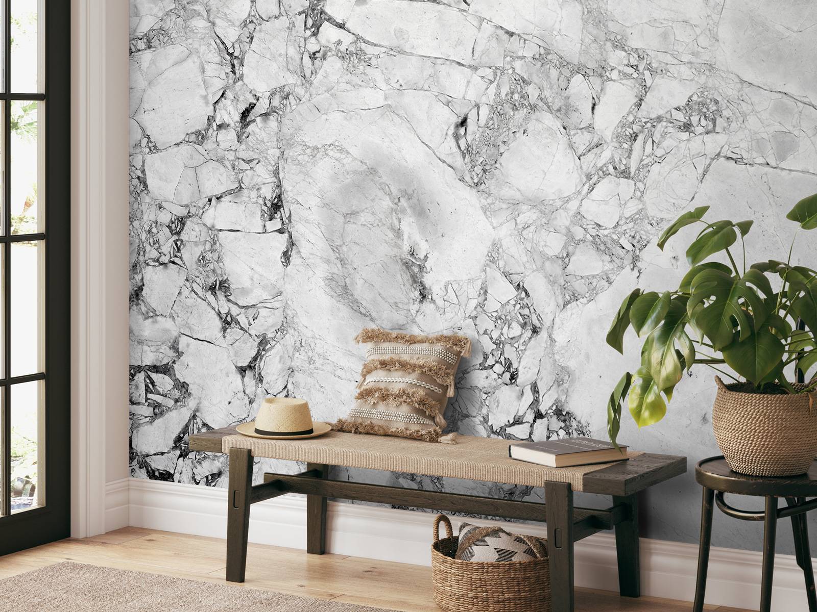 Sort og hvid marmor med grov struktur