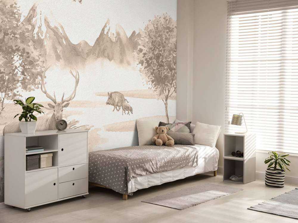 Skov med dyr i taupe