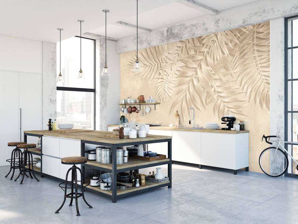 Strukturerede palmeblade, beige