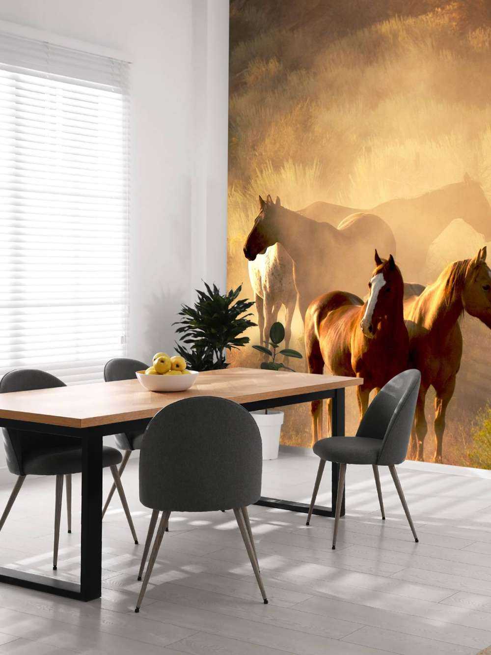 Heste under en solnedgang