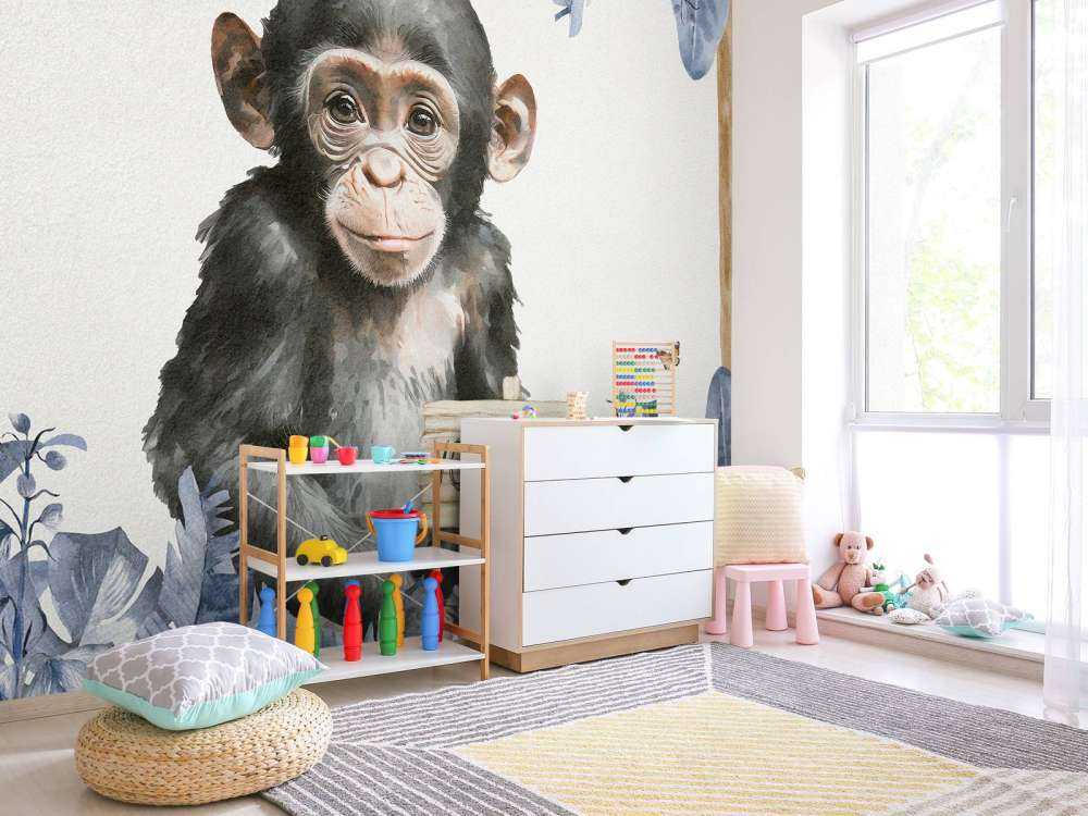 Baby-chimpanse i junglen blå