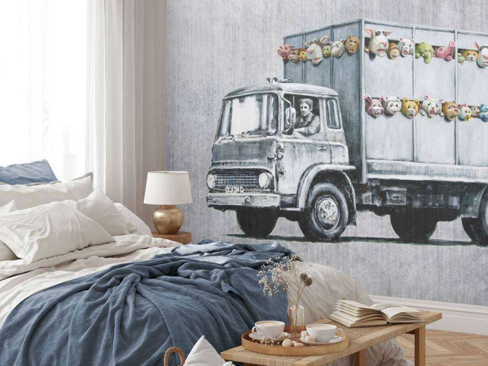 Banksy - Meat truck, grey concrete