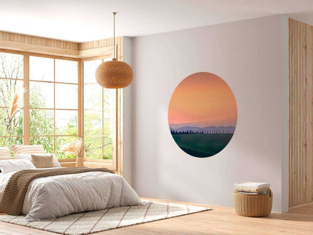 Italienskt landskap med orange himmel