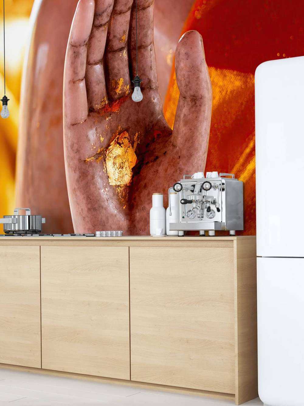 Palm med guldplakett Bangkok tempelkomplex (Thailand)  