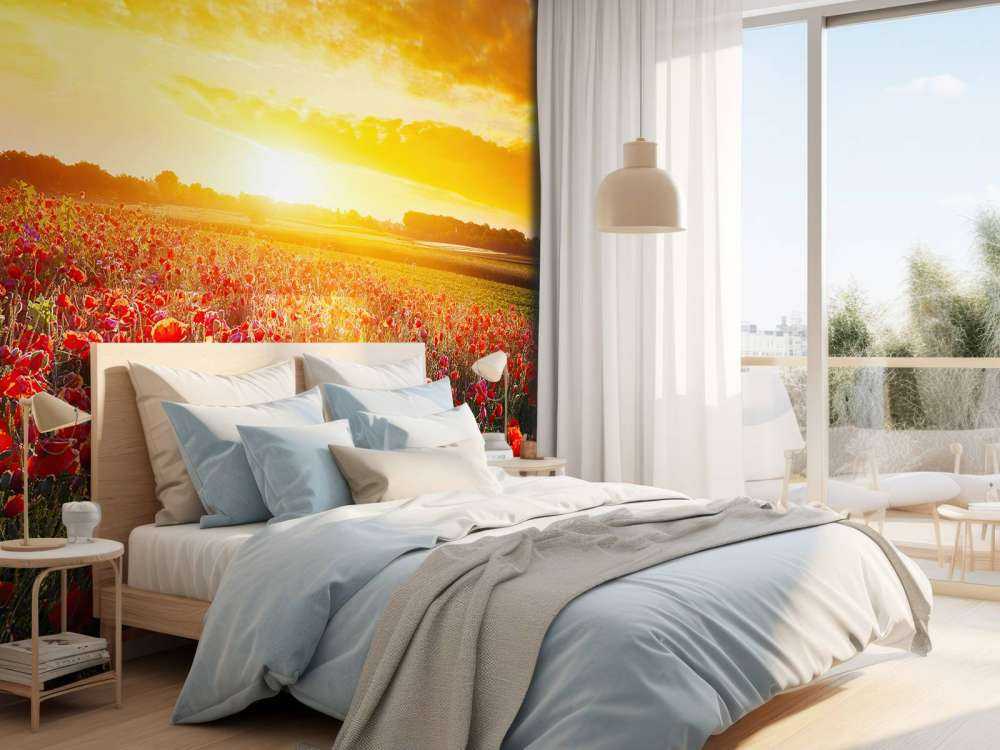 Vallmor och solnedgång