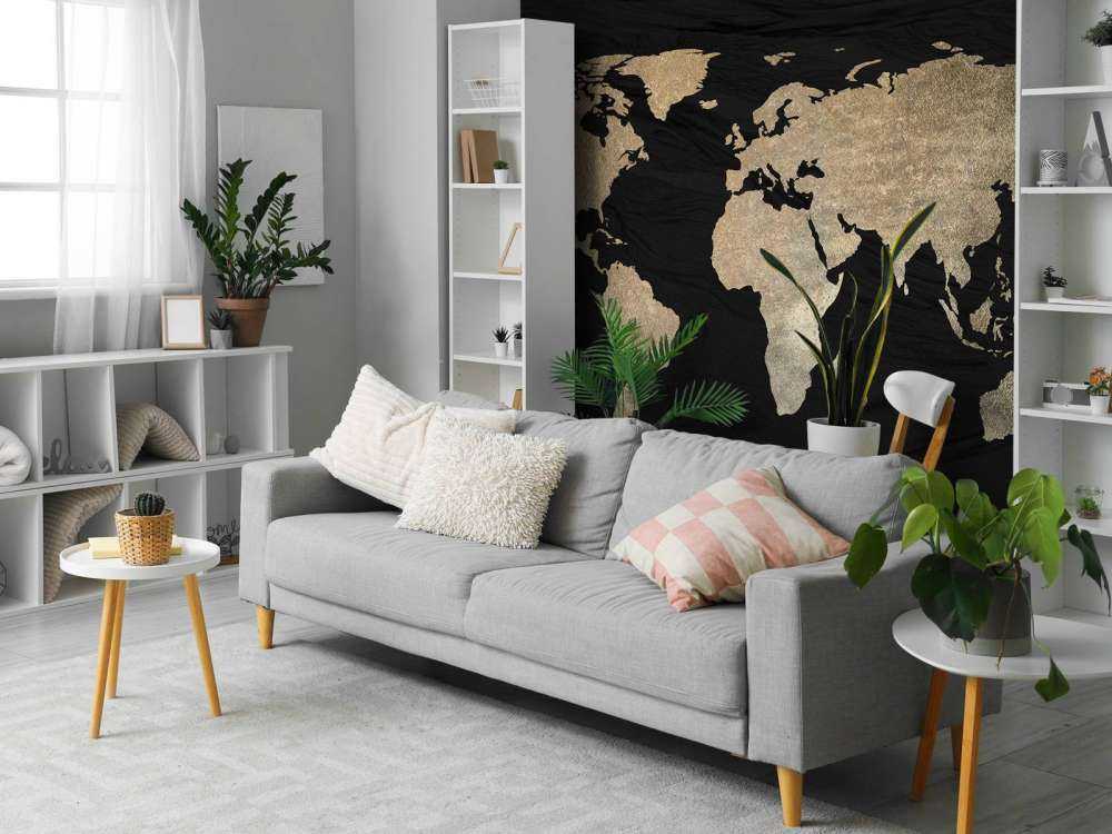 Världskarta ljus guld