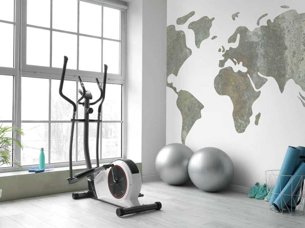 Grön världskarta med metallstruktur