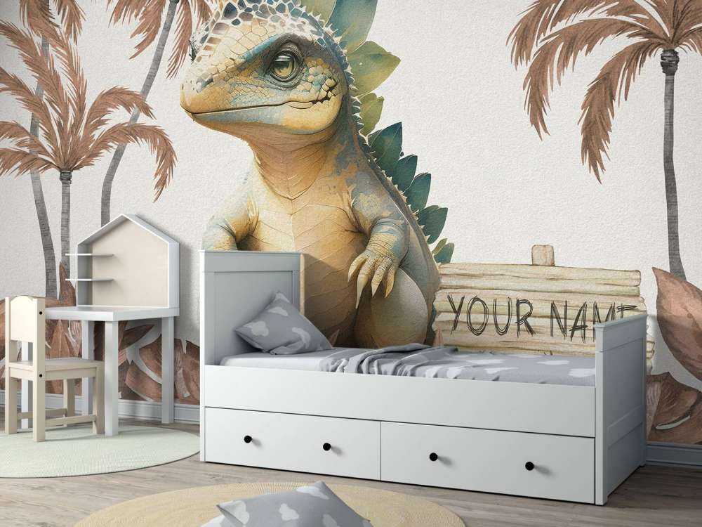 Baby stegosaurus i den taupefärgade djungeln