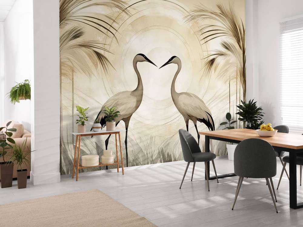 Kraner ved solnedgang taupe