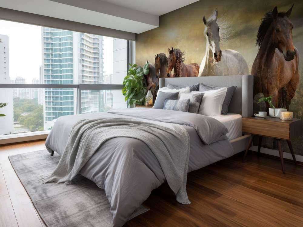 Galopperende heste ved solnedgang