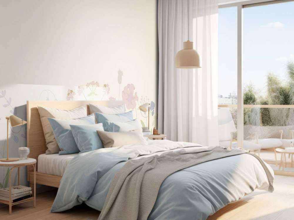 Blomstermark beige, gammelrosa, grøn og lilla