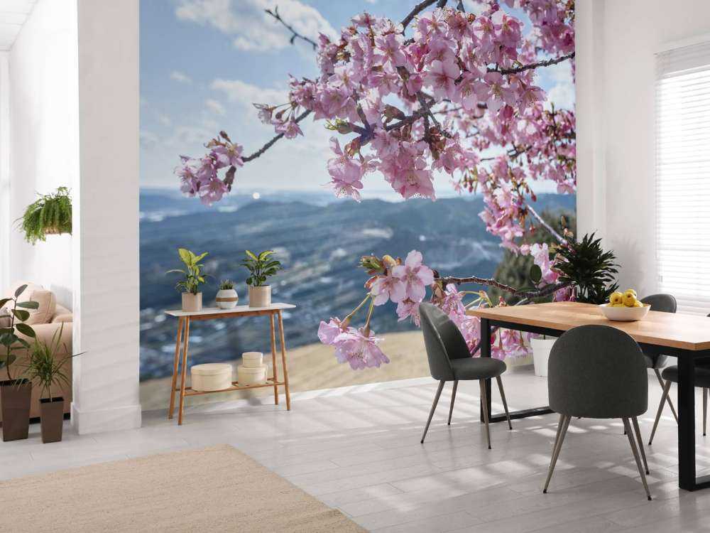 Japanske blomster med bjerge