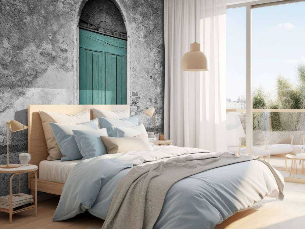 Grøn dør i gammel mur