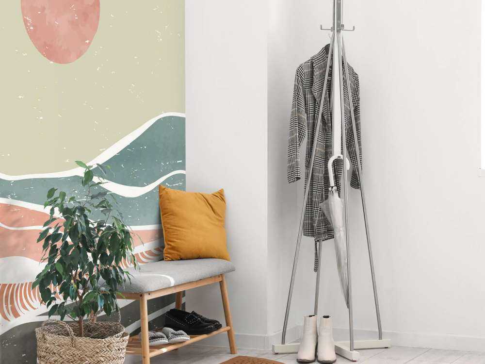 Farvede havbølger med en rød måne