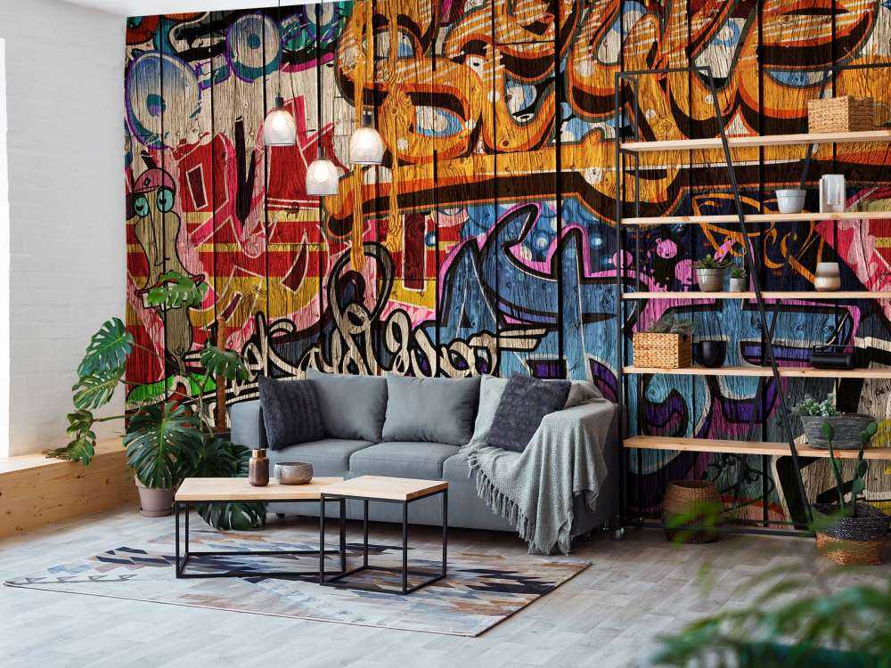 Graffiti med bokstaver på tre