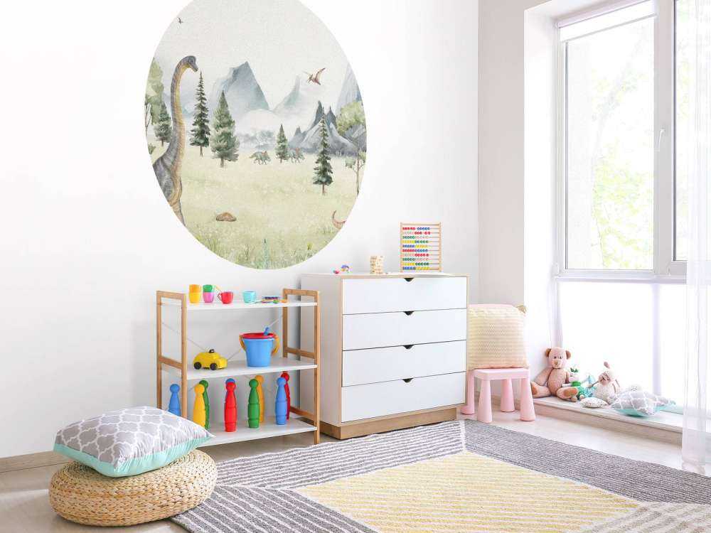 Landskap med dinosaurer i farger