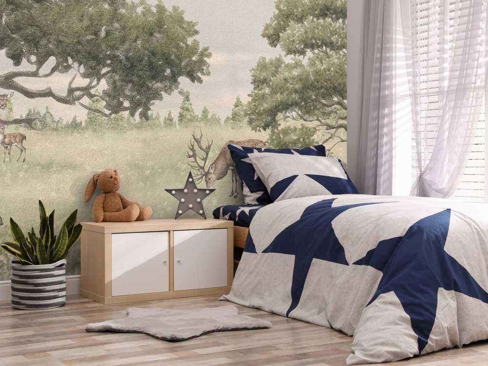 Landskap med dyr i beige