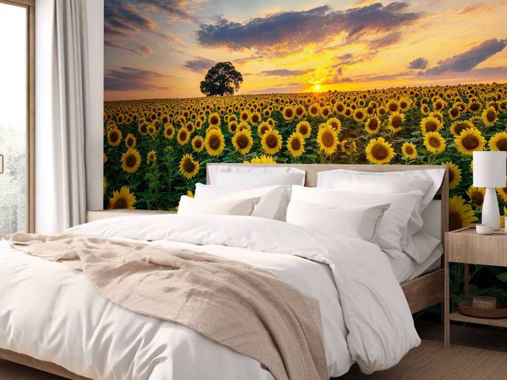 Åker full av solsikker