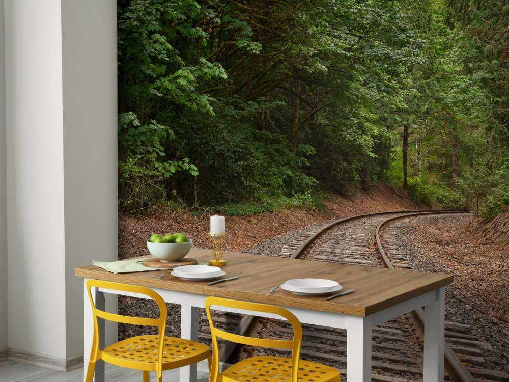 Järnvägslinje genom skogen